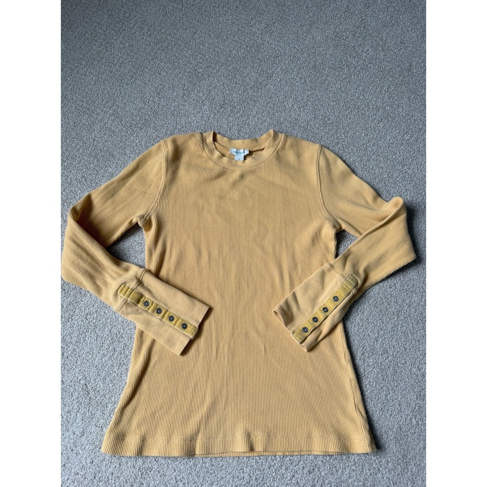 Sundance Top Womens Size S Yellow Long Sleeve Button Cuff Velvet Trim Ribbed